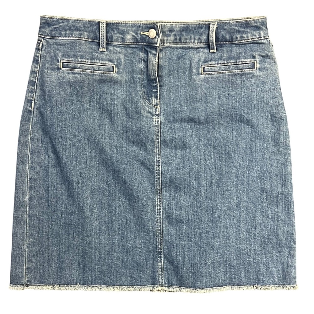 Talbots Blue Stretch Denim Mini Skirt Raw Hem‎ Women's Size 10 Casual Cotton New